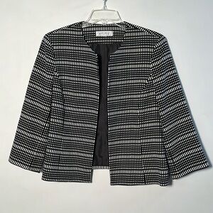 KASPER Career Geo Stripe Black/White Print 3/4 SLV Open Front Blazer Jacket 16